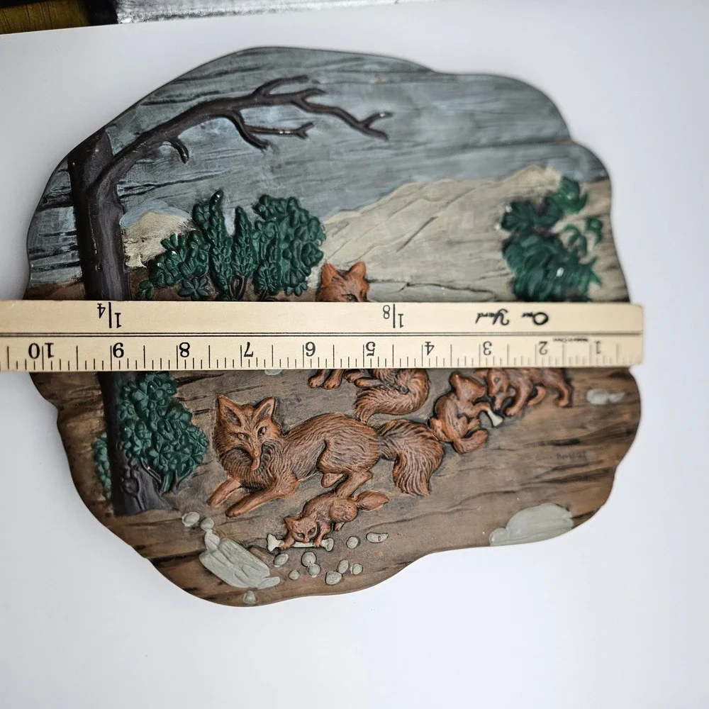 Vintage Chalkware Fox Family‎ Wall Hanging Plaque